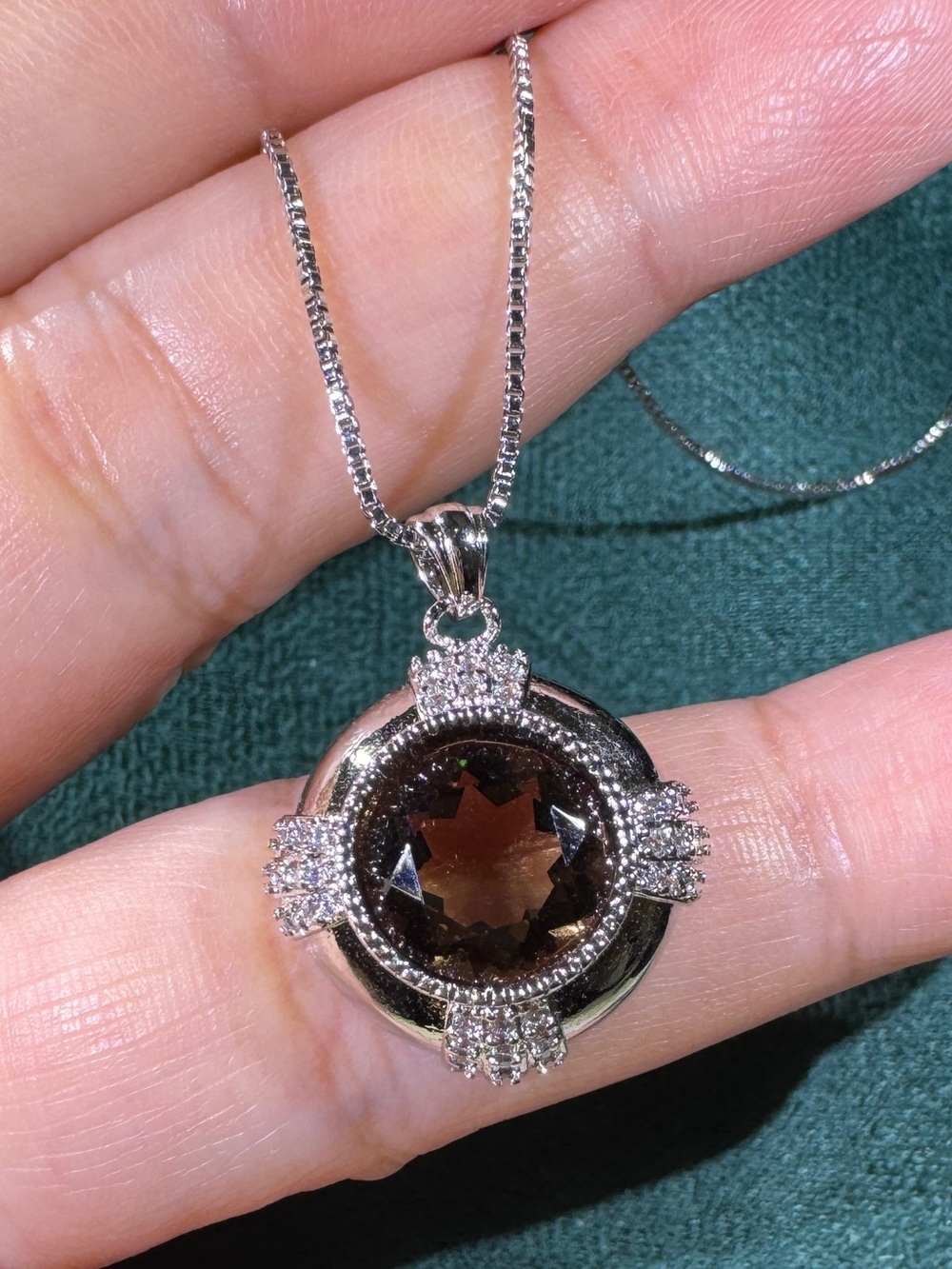 Smoky Quartz Round Pendant Adjustable Slider Necklace